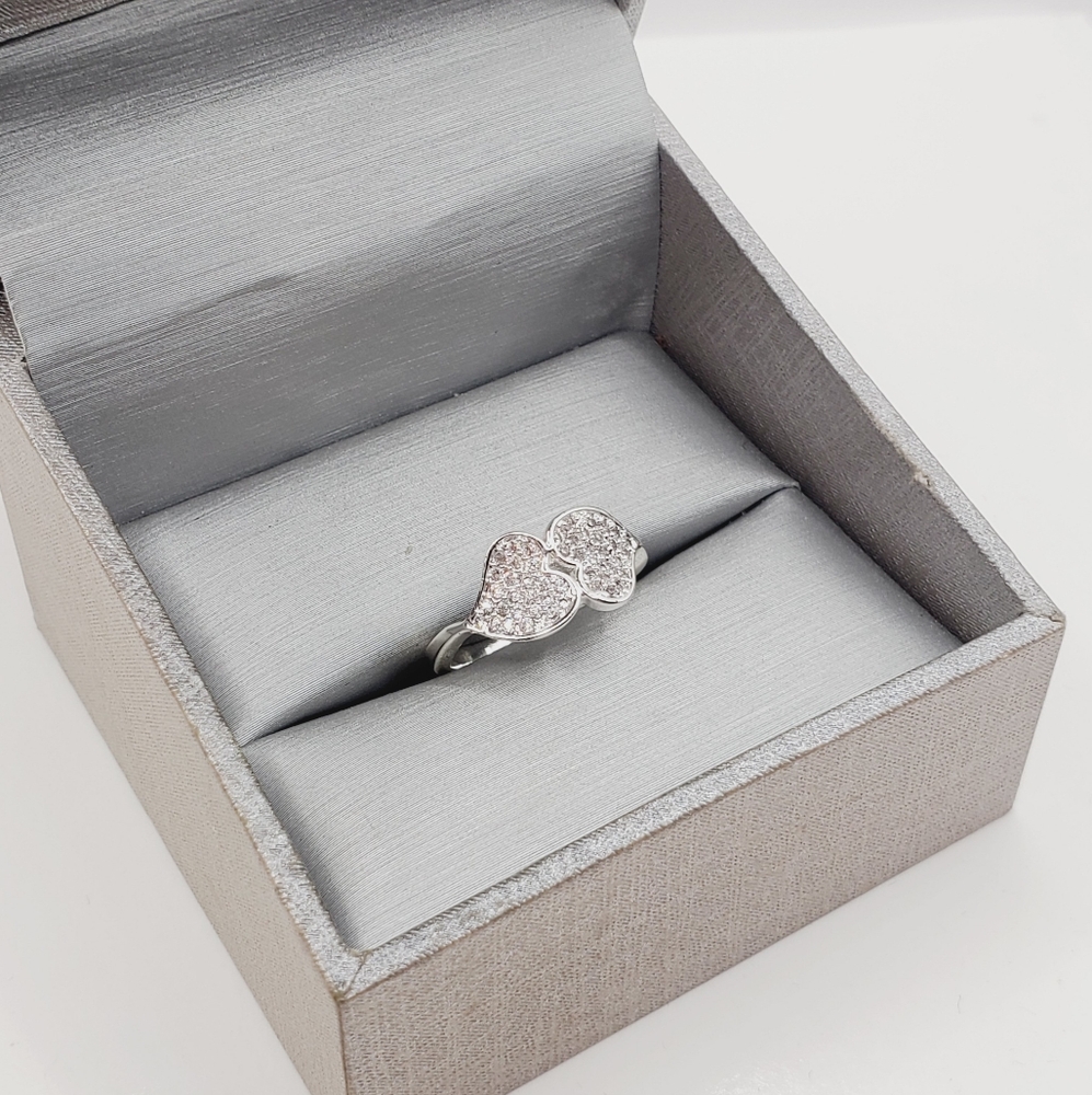 Sparkling Double Heart Silver Ring - image 6